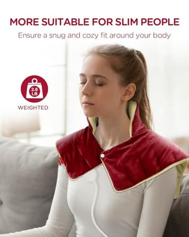 Heating Pad for Neck and Shoulders and Back, Comfytemp Weighted Electric Heat Pad for Pain Relief, 2.6lb Large Heated Wrap, 9 Heat Settings, 11 Auto-Off, Women Men Birthday Gifts Red - Image 8