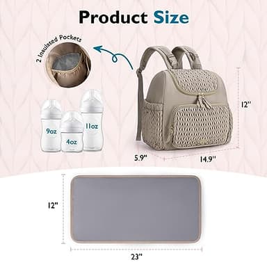 mommore Diaper Bag Small Diaper Backpack Stylish Baby Backpacks Travel Mini Maternity Bags with Insulated Pockets, Changing Pad, Stroller Straps - Image 6