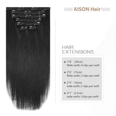 Aison Black Hair Extensions Clip in Real Human Hair 120G 100% Remy Human Hair Clip in Extensions Soft Silky Straight 7pcs 20inch - Image 3