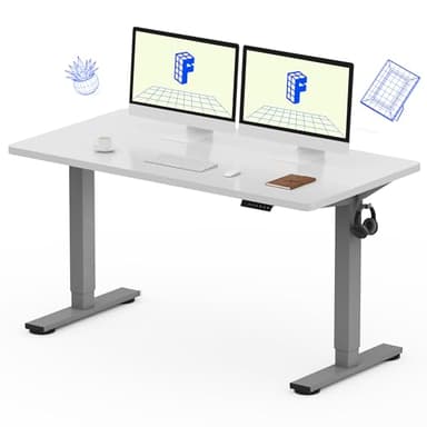 FLEXISPOT EN1 One-Piece Standing Desk, 55 x 28 Inches Stand Up Desk Workstation with Seamless Desktop Board (Silver Frame + 55 inches White Top, 2 Packages) - Image 1