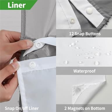 eachope no Hook Shower Curtain and Liner Set，Boho Style with See Through Top Window, Black Fabric Tufted Striped Textured Outer Curtain & Waterproof Inner Liner, Grey/Gray, 71Wx80H - Image 6