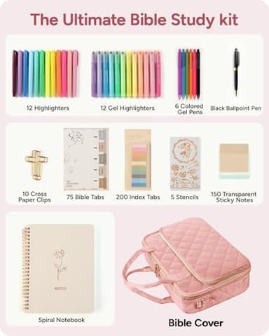 Bible Journaling Kit – Quilted Bible Cover Case for Women, 31 Highlighters, 75 Tabs, Bible Study Supplies & Christian Gift for Women and Teens (Shoulder Strap, Blush Pink - Image 4