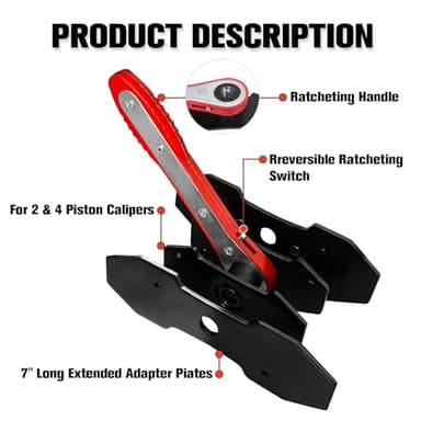 Brake Caliper Compression Tool,Caliper Piston Compressor Tool with Extra 2PCS Large Plates 1.57"-2.95" for Disc Brake Pad Spreader,Automotive Tools with 4 Break Caliper Hangers,Car Brake Repair,Red - Image 5