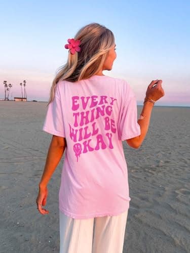 Womens Oversized Tshirt Graphic Tees Crew Neck Summer Short Sleeve Loose Fit Tops (A-Letter Print Pink, L) - Image 8