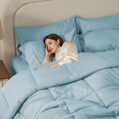 Anluoer King Comforter Set 7 Piece, Light Blue Bed in a Bag with Sheets, Comforters King Size Bedding Sets with 1 Comforter, 2 Pillow Shams, 2 Pillowcases, 1 Flat Sheet,1 Fitted Sheet - Image 3