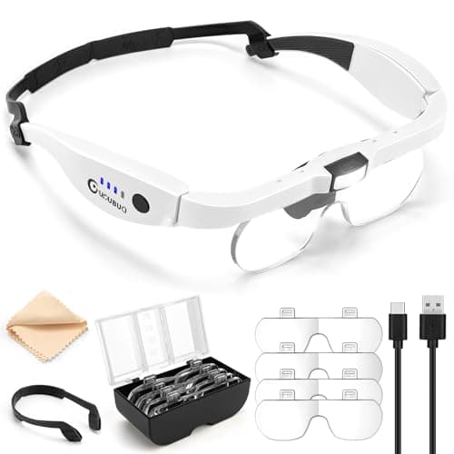 GUOUBUO Magnifying Glass with Light, 1.5X-5.0X Magnifying Glasses, Rechargeable Magnifier Headset with Light, Head Magnifier with 4 Detachable Lenses, Magnify Glasses for Close Work Crafts Jewelry - Image 1