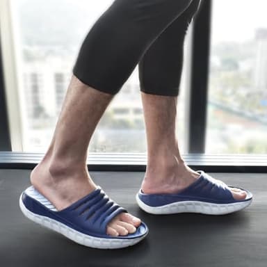 KuaiLu Mens Recovery Sandals Sport Comfortable Arch Support Athletic Cushion Walking Slides Orthopedic Plantar Fasciitis Open Toe Slip On Wide Width Summer Beach Waterproof Slippers Blue White Size 11 - Image 2