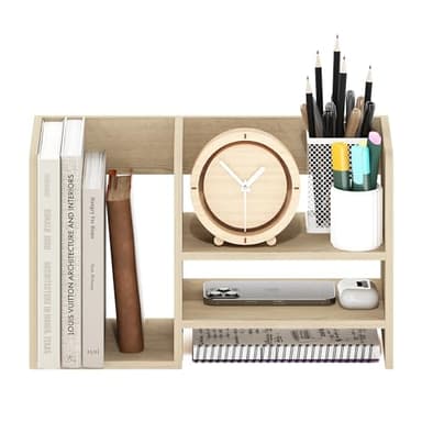 Furinno Hermite Wood Desktop Book and Home Office Supplies Storage Organizer, Bauhaus Oak - Image 4