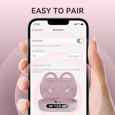 occiam Wireless Earbuds Bluetooth Headphones 96Hrs Playback Sport Ear Buds with Earhooks Microphone in-Ear Earphones Stereo Sound for Laptop Pad Phones Workout Running Exercise Gym (Pink, M) - Image 6