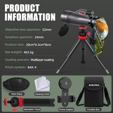 12x60 Monocular Telescope High Powered with Smartphone Adapter Tripod Plus Portable Bag, Larger Vision Monoculars for Adults with BAK4 Prism & FMC Lens, Suitable for Bird Watching Hiking acmeopts - Image 7