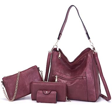 Large Crossbody Purses Set For Women Shoulder Bag Tote Handbags Ladies Hobo Bags With Wallet 4PCS Red - Image 8
