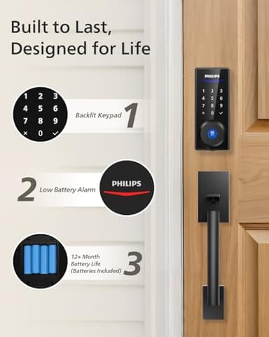 Philips Wi-Fi Smart Lock with Handle, Keyless Entry Keypad Door Lock with Handle, Front Door Deadbolt Set with WiFi Gateway, App Control, Fingerprint Unlock, PIN Code Unlock, Auto Locking - Image 9