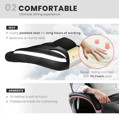 NEO CHAIR Office Desk Ergonomic Gaming Chair High Back Adjustable Computer Chair with Wheels and Lumbar Support Comfy Leather Executive Swivel (Black) - Image 5