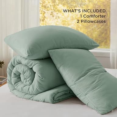 Bedsure California King Size Comforter Set, Sage Green Soft Prewashed Bedding for All Seasons, 3 Pieces GentleSoft™ Bed Set, 1 Lightweight Comforter (104"x96") and 2 Pillowcases (20"x36") - Image 6