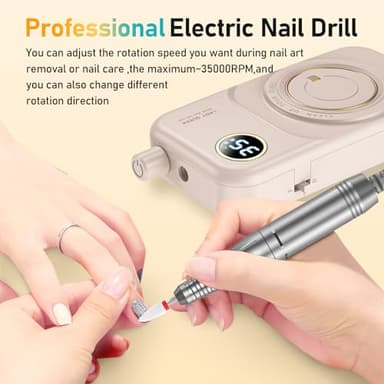 Portable Nail Drill Electric File: 35000RPM Professional Rechargeable Nail E File Machine,for Acrylic Nails Gel Polishing Removing, Cordless Efile with Bits Kit for Manicure Salon Home (Pink) - Image 5