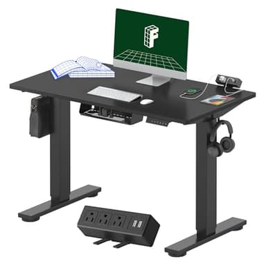 FLEXISPOT EN2 Whole-Piece Standing Desk with Clamp Power Strip, 40 x 24'' Electric Stand Up Height Adjustable Desk with Cable Management (Black Frame + 40" Black Top) - Image 1