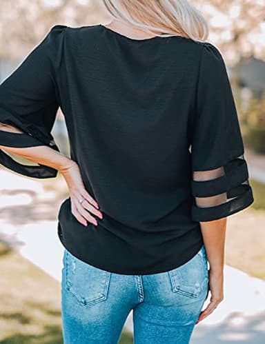 LookbookStore Women's Plus Size Summer Tops, Dressy Casual V-Neck Blouses, 3/4 Sleeve Black Shirt XXL 20-22 - Image 2