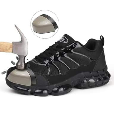 LIANGGO Steel Toe Sneakers for Men Women Safety Composite Toe Lightweight Work Shoes Indestructible Air Cushion Zapatos de seguridad para Hombres 45 Black - Image 4
