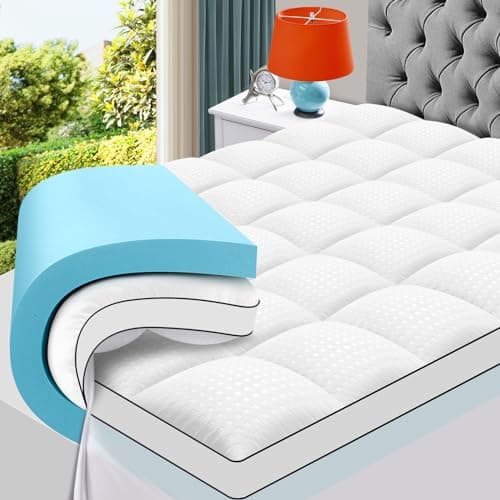 MASVIS King Size Dual Layer 4 Inch Memory Foam Mattress Topper, 2 Inch Gel Memory Foam and 2 Inch Cooling Pillow Top Mattress Pad Cover for Back Pain, Medium Support - Image 1