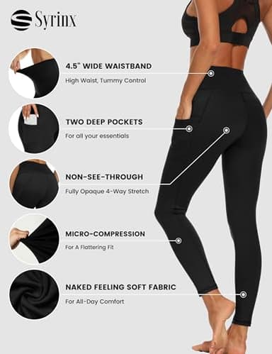 Syrinx High Waisted Leggings with Pockets for Women - Soft Athletic Tummy Control Pants for Yoga Workout - Image 2