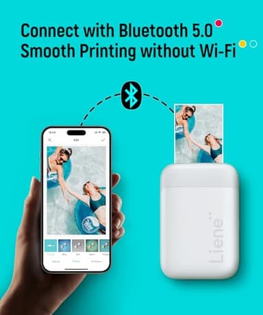 Liene 2x3” Photo Printer, Mini Instant Portable Color Mono Picture Printer Bundle 50 Zink Adhesive Paper, Bluetooth 5.0, Compatible w/iOS & Android, Small Phone Sticker for iPhone, Smartphone, White - Image 2