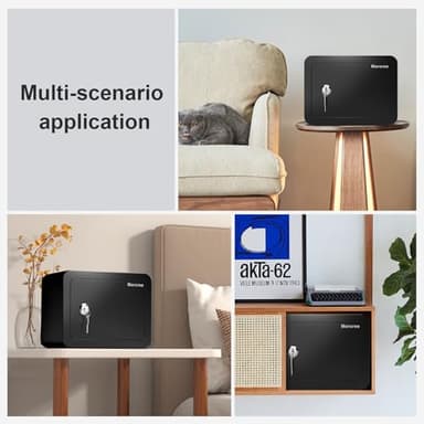 Marcree 0.23 Cub Safe, Small Safe Box with Key, Mini Home Safes for Money, Coin and Cash, Security Safes for Kids, Lock Box for Personal Items, Black, 6.69 x 9.06 x 6.69 Inches - Image 7