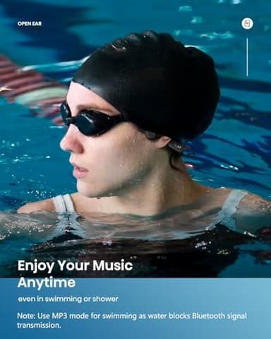 Swimming headphones-bone conduction headphones, IP68 waterproof built-in MP3 player 32G memory, underwater swimming headphone, wireless open Earphones Bluetooth 5.3, for running, cycling (black) - Image 2