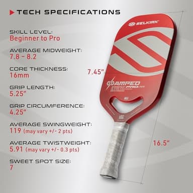 Selkirk Sport Amped Pro Air 2025 Pickleball Paddle | Fiberglass Pickleball Paddle with a Polypropylene X5+ 16mm Core | Throatflex | Flex Foam | Pickle Ball Paddle Made in The USA | Invikta Red - Image 6
