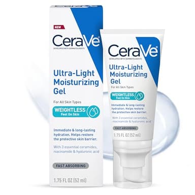 CeraVe Ultra-Light Moisturizing Gel, Hydrating Gel Face Moisturizer For Men & For Women with Ceramides, Niacinamide, Hyaluronic Acid, Fragrance Free, Oil-Free, Mattifying Moisturizer, 1.75 FL Oz - Image 1