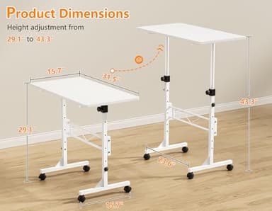 HOMIDEC Standing Desk, 32 Inch Portable Small Desk Adjustable Height, Rolling Home Office Desks with Wheels, Sit Stand Desk for Bedroom Walking Pad Home Office Small Space, White - Image 3