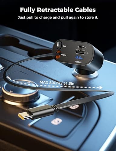 【Upgraded】 SUPERONE Retractable Car Charger 4 in 1, Fast Car Phone Charger with Cord 2.6ft, USB C and Apple Car Adapter, Compatible with iPhone 17 16 15/15 Pro Max/14/13/12/11, Galaxy, Pixel - Image 2