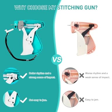 Stitch Gun for Clothes, Handheld Stitch Gun Quick Clothing Fixer,Sewing Kit Includes 1,000 Black Fasteners & 1,000 White Fasteners & 6 Needles,Tagging Gun(Blue) - Image 8