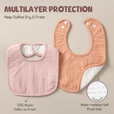 POIKSHARK 6-Pack Muslin Baby Bibs for Unisex Boys Girls, Soft Cotton Baby Drool Bibs, Solid Colors, Drooling and Teething Bibs for Infant, Newborn - Pink - Image 2