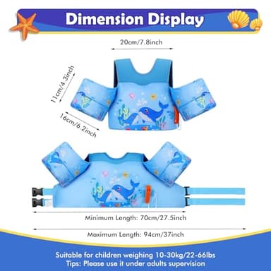 MoKo Toddler Swim Vest - Cute Toddler Floaties with Emergency Whistle for Kids 22-66 lbs Water Wings Arm Band Floaties Swim Training Equipment for Beach Swimming Pool Sea, Blue Squirting Whale - Image 4