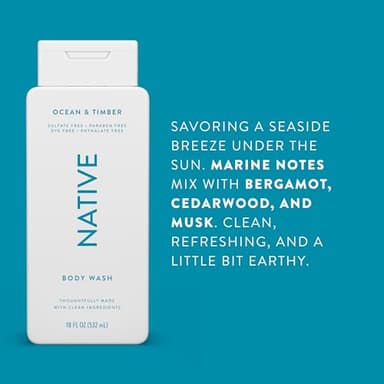 Native Body Wash Contains Naturally Derived Ingredients | For Women & Men, Sulfate, Paraben, & Dye Free Leaving Skin Soft and Hydrating | Ocean & Timber 18 oz - 2 Pk - Image 4