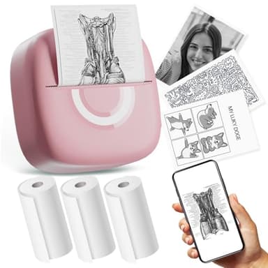 Mini Printer Sticker Thermal Printer with 3 Rolls Paper, Bluetooth Portable Phone Print Pods,Study Sticker Maker for Pictures, Photos, Journals, DIY, Compatible with Phone & Tablet - Image 1