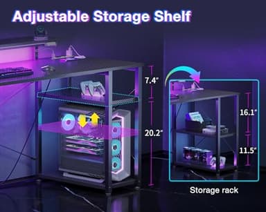 MOTPK 40 Inch Small Gaming Desk with Storage & Led Lights, Computer Desk with Power Outlet & Shelf, Reversible Gamer Desk with Adjustable Monitor Stand, Carbon Fiber Texture Black - Image 5