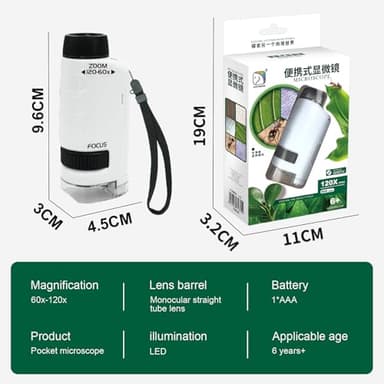 Kids Microscope, Portable Microscope for Kids Zoom 60x-120x, Little Scientist Lab Education, Gifts for Girls Boys 8-12, STEM Handheld Scope, Science Toys - Image 8