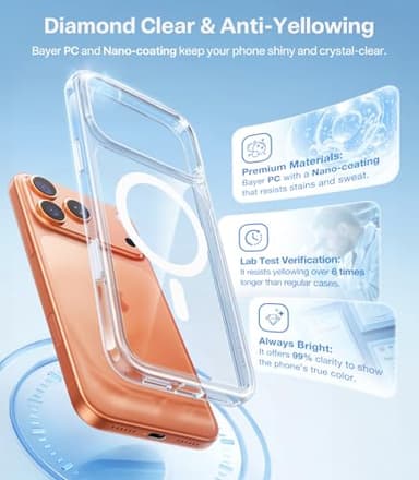 TORRAS Stronger Magnetic & Anti-Yellowing for iPhone 17 Pro Max Case Clear, Fit for MagSafe, Military Grade Drop Protection, Camera Control, DIY Button, Slim for iPhone 17 Pro Max Case Diamond Clear - Image 2