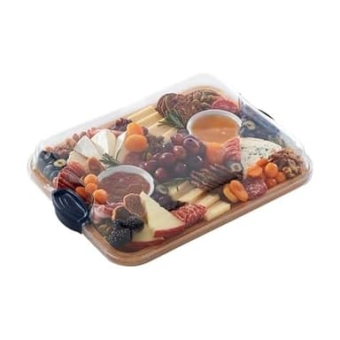 FARBERWARE Build-A-Board Bamboo Cutting Board with Built-in Compartments, Clear Locking Lid & Navy Handles, Ideal for Charcuterie, Snacks & Prep - Image 1