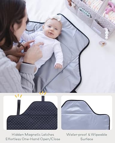 Lily Miles Baby Changing Pad Portable, Diaper Changing Mat with Magnetic Latches, Waterproof Travel Pad for Diaper Bag, Newborn Essentials, Gift for Baby Shower and Registry (Black Twill, Large) - Image 3