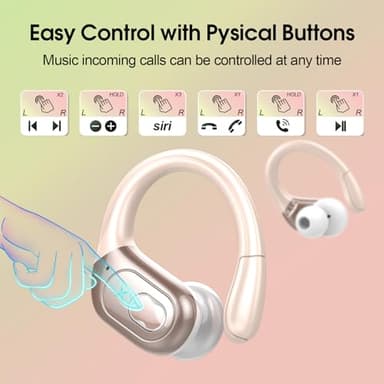 Aptkdoe Wireless Earbuds 75hrs Bluetooth 5.4 Headphone Sport, 2025 Bluetooth Earbuds Stereo Deep Bass Over Ear Bud with Earhooks, ENC Noise Cancelling Mic, IPX7 Waterproof Earphone Rose Gold - Image 7