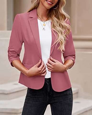 LookbookStore Dressy Jackets for Women Crop Sleeve Blazer Spring Jackets for Women Fashion Blazers for Women Business Casual Rose Blazer Red Blazer Size Large Fits Size 12 Size 14 - Image 2