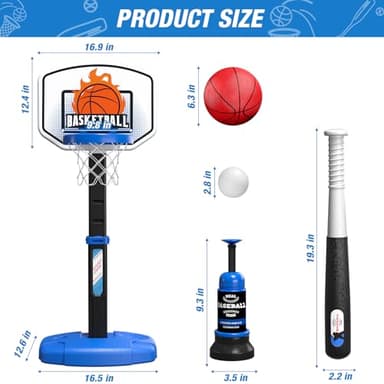Wee Wonders 2 in 1 Toddler Basketball Hoop and T Ball Set with Automatic Pitching Machine - Adjustable Height, Kids Basketball Hoop Suit for Indoor/Outdoor, Sport Toys Gifts for Boys Age 3-5, Black - Image 6