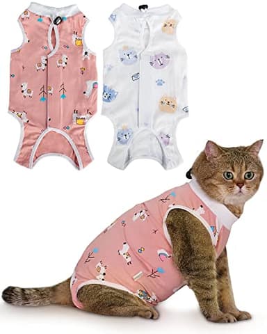 ANWA 2 Pack Cat Recovery Suit - Breathable Cat Onesie for Cats After Surgery Female, Kitten Surgery Recovery Suit Female Abdominal Wounds - Image 1