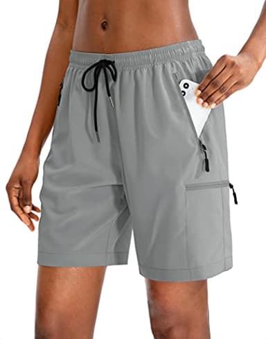 SANTINY Women's 5''/ 7''/9'' Hiking Cargo Shorts Quick Dry Lightweight Summer Shorts for Women Athletic Golf Zipper Pockets(Light Grey_L) - Image 1