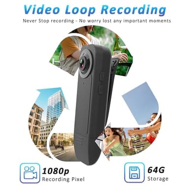 Mini Body Camera with Audio & Video Recording - Small POV Cam 1080P with 64G Card - Wearable Personal Portable Cameras Recorder DV - Night Version Camcorder for Security Work Records Guard Traveling - Image 3