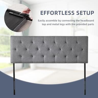Howjoe Linen Upholstered Headboard Queen Size, Modern Diamond Tufting Solid Wood Queen Headboard Only, Adjustable Height from 37” to 51” Head Board, Bed Frame or Wall Mount Headboards, Light Grey - Image 5