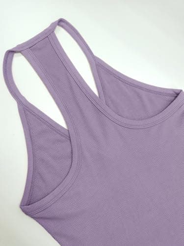 iGENJUN Women Workout Tops Racerback Tank Tops Basic Cute Summer 2024 V Neck Going Out Slim Fit Yoga Gym Ribbed Sleeveless Shirts Clothes Fashion,S,Medium Purple - Image 4
