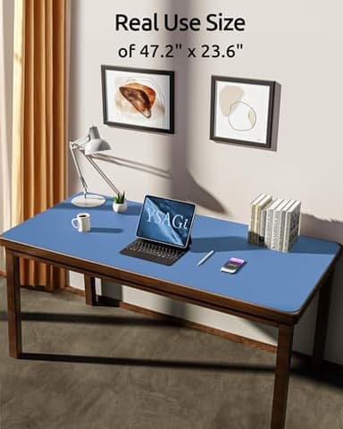 YSAGi Leather Desk Protector, Office Mat, Large Mouse Mat, Non-Slip PU Leather Blotter, Laptop Desk Mat, Waterproof Writing Pad for Office and Home (Sea Blue, 47.2" x 23.6") - Image 3